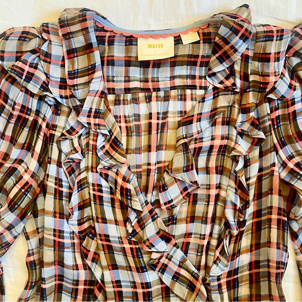 Anthropologie Ruffled Wrap Blouse, Size 0 - Picture 2 of 8